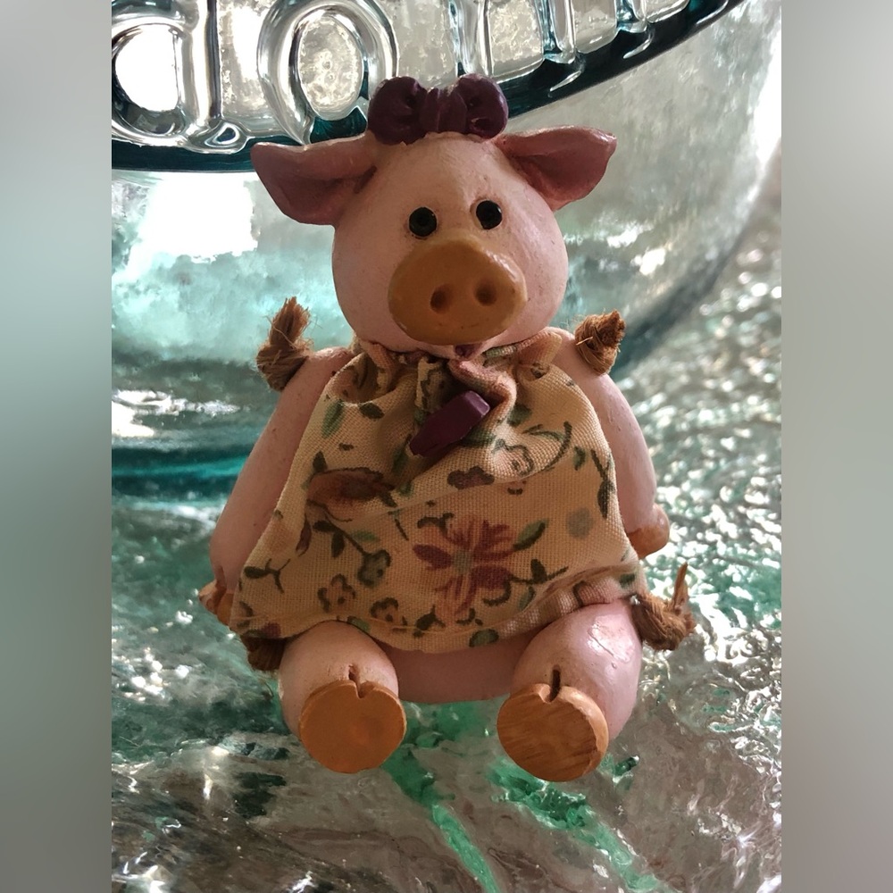 Vintage Russ Pink Pig Figurine with Floral Dress